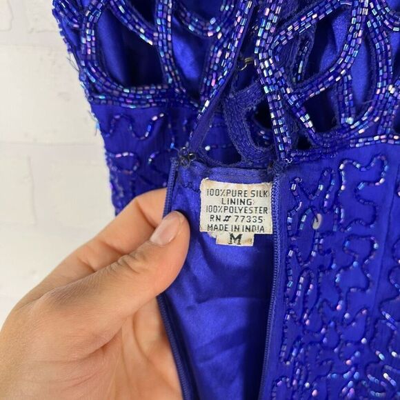 Scala Womens Silk Beaded Dress size Medium Blue Long Dress - Picture 10 of 16